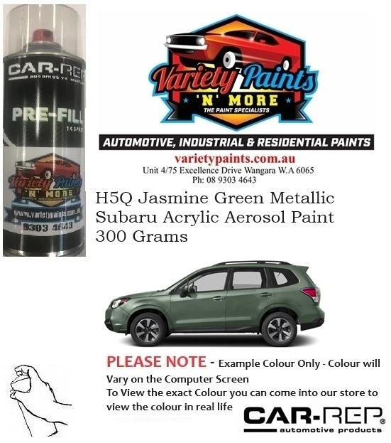 H5Q Jasmine Green Metallic Subaru Acrylic Aerosol Paint 300 Grams