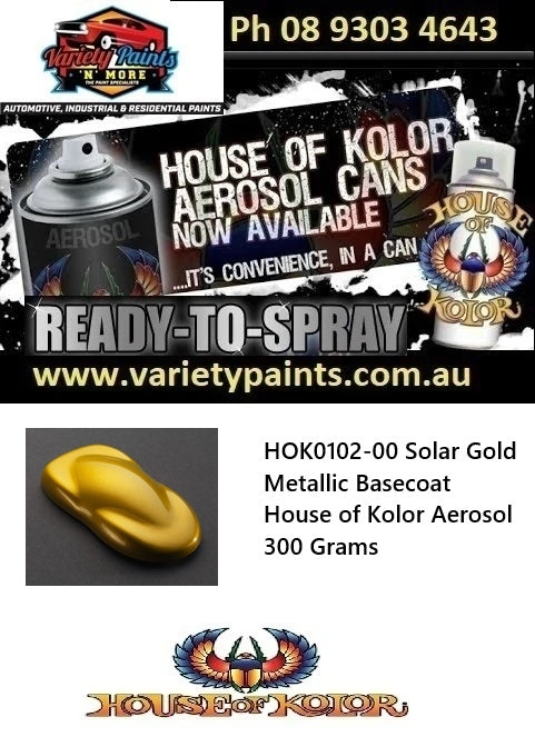 HOK0102-00 Solar Gold Metallic Basecoat House of Kolor Aerosol 300 Grams