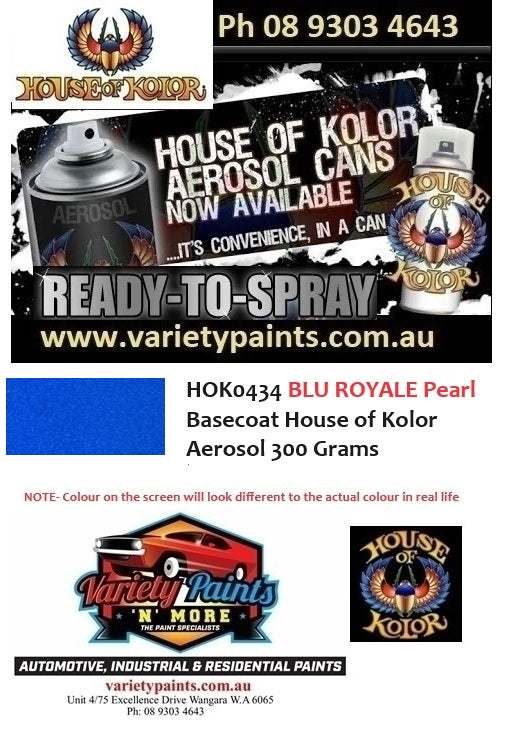 HOK0434 BLU ROYALE Pearl Basecoat House of Kolor Aerosol 300 Grams