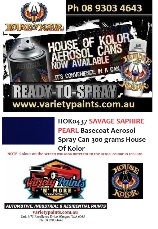 HOK0437 SAVAGE SAPHIRE PEARL Basecoat Aerosol Spray Can 300 grams House Of Kolor