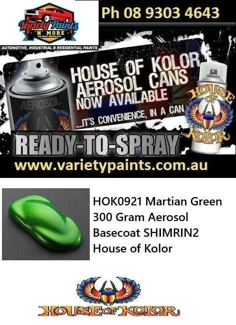 HOK0921 Martian Green  300 Gram Aerosol Basecoat SHIMRIN2 House of Kolor