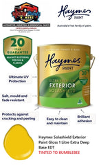 Haymes Solashield Exterior Paint Gloss 1 Litre Extra Deep Base EDT TINTED TO BUMBLEBEE