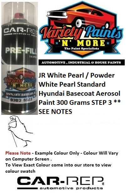 JR White Pearl / Powder White Pearl Standard Hyundai Basecoat Aerosol Paint 300 Grams STEP 3 ** SEE NOTES