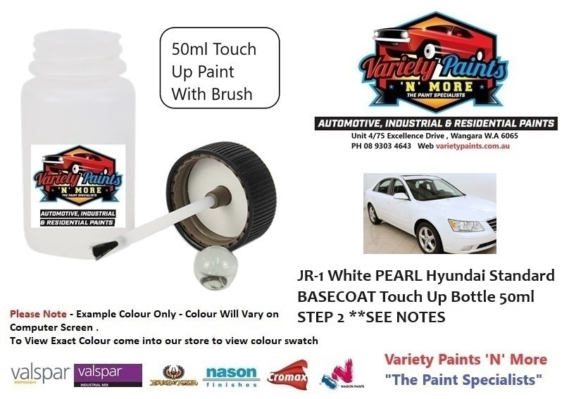 JR White PEARL Hyundai Standard BASECOAT Touch Up Bottle 50ml STEP 2 **SEE NOTES