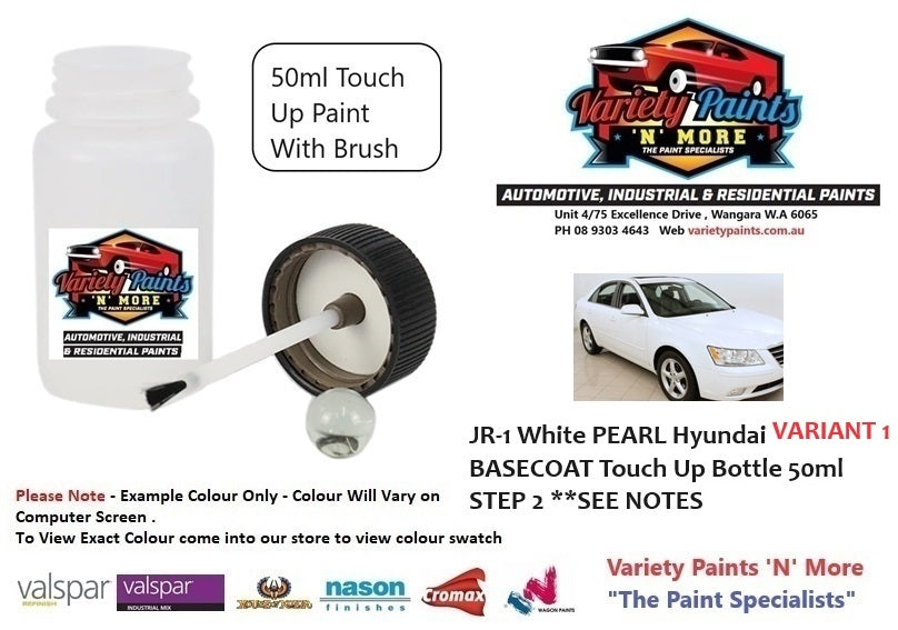 JR-1 White PEARL Hyundai VARIANT 1 (Lighter) BASECOAT Touch Up Bottle 50ml STEP 2 **SEE NOTES