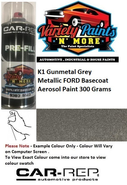 K1 Gunmetal Grey Metallic FORD Basecoat Aerosol Paint 300 Grams