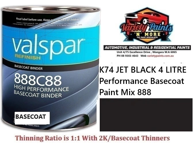 K74 JET BLACK 4 LITRE Performance Basecoat Paint Mix 888