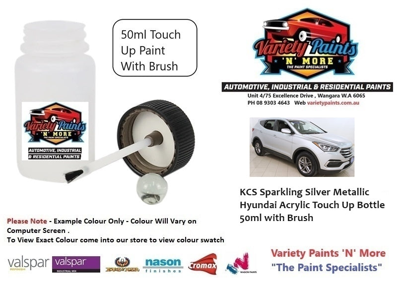 KCS Sparkling Silver Metallic Hyundai Acrylic Touch Up Bottle 50ml with Brush
