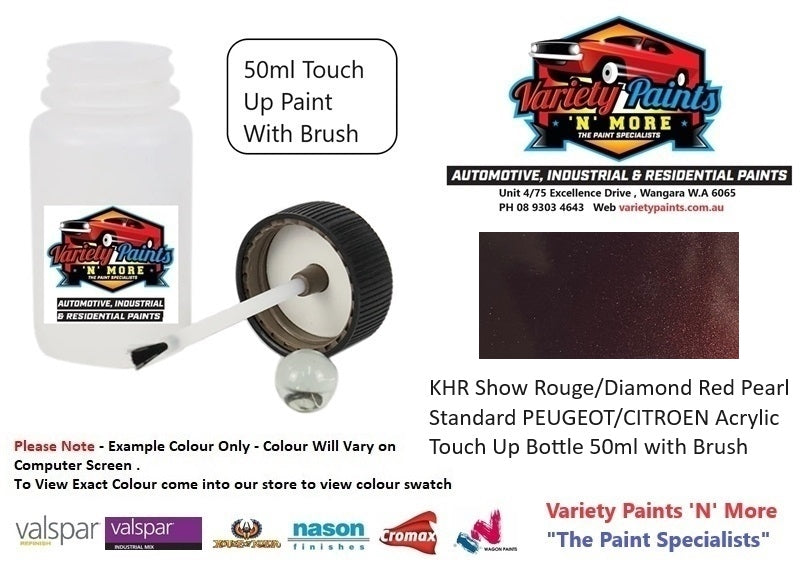 KHR Show Rouge/Diamond Red Pearl Standard PEUGEOT/CITROEN Acrylic Touch Up Bottle 50ml with Brush