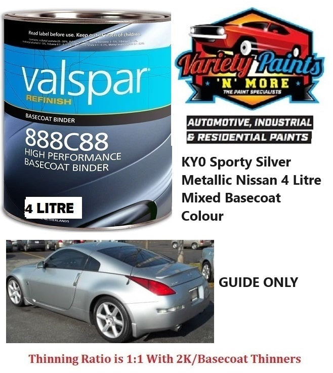 KY0 Sporty Silver Metallic Nissan 4 Litre Mixed Basecoat Colour
