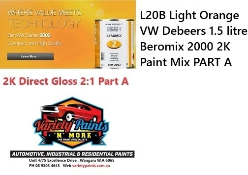 L20B Light Orange VW Debeers 1.5 litre Beromix 2000 2K Paint Mix PART A