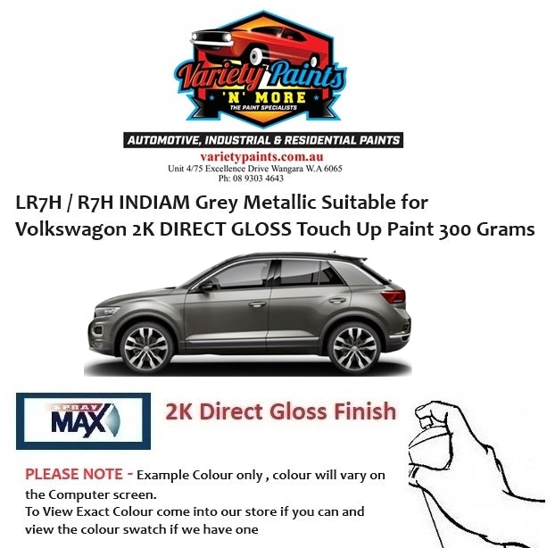 LR7H / R7H INDIAM Grey Metallic Suitable for Volkswagon 2K DIRECT GLOSS Touch Up Paint 300 Grams