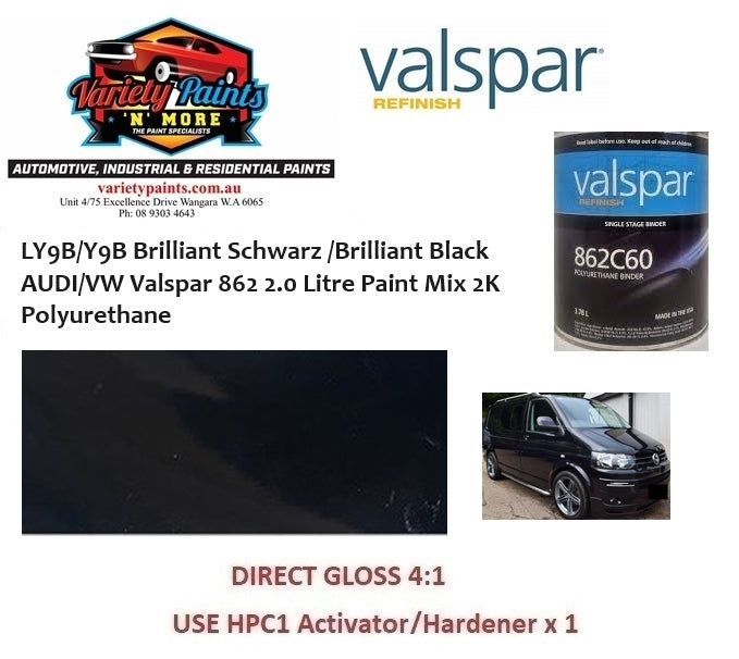 LY9B/Y9B Brilliant Schwarz /Brilliant Black AUDI/VW Valspar 862 2.0 Litre Paint Mix 2K Polyurethane
