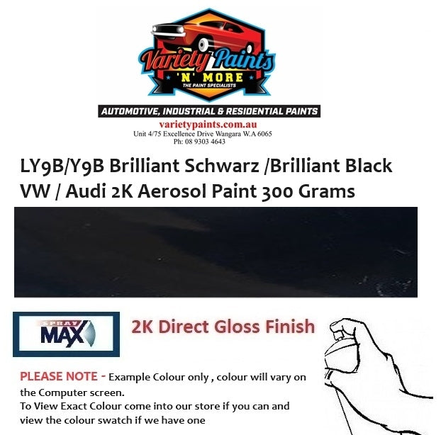 LY9B/Y9B Brilliant Schwarz /Brilliant Black VW / Audi 2K Aerosol Paint 300 Grams