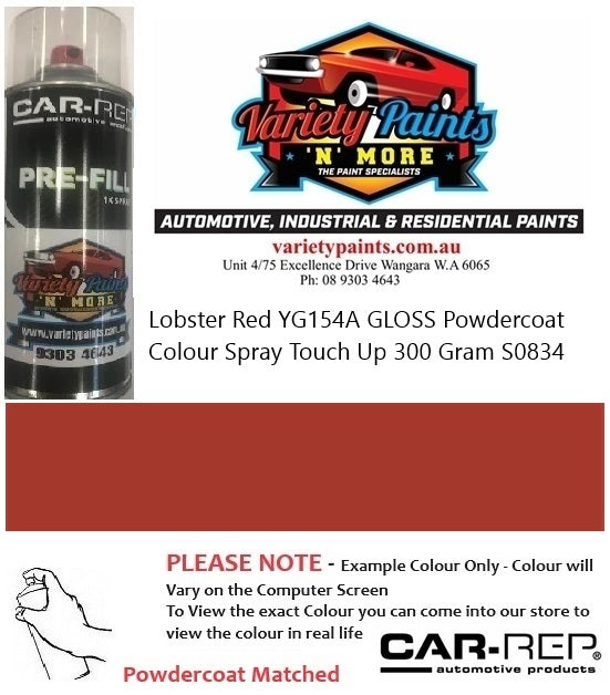 Lobster Red YG154A Gloss Powdercoat Colour Spray Touch Up 300 Gram S0834