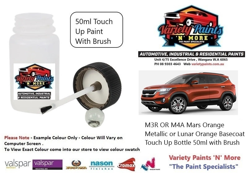 M3R OR M4A Mars Orange Metallic or Lunar Orange KIA Basecoat Touch Up Bottle 50ml with Brush