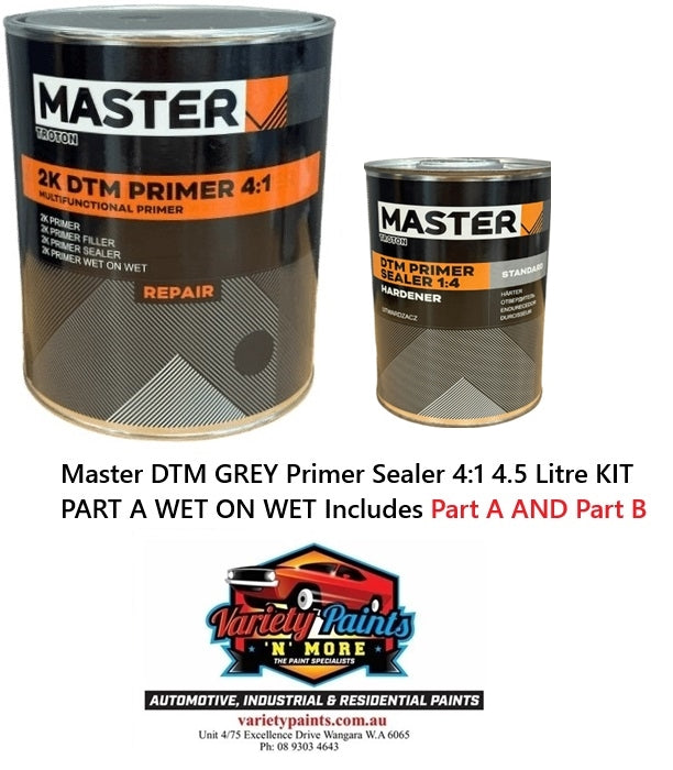 Master DTM GREY Primer Sealer 4:1 4.5 Litre KIT PART A WET ON WET Includes Part A AND Part B