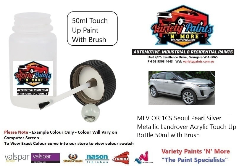 MFV OR 1CS 2340 Seoul Pearl Silver Metallic Landrover Acrylic Touch Up Bottle 50ml with Brush