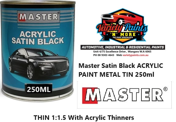 Master Satin Black ACRYLIC PAINT METAL TIN 250ml