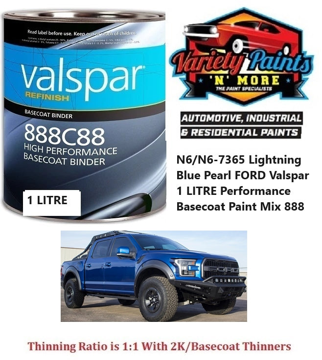 N6/N6-7365 Lightning Blue Pearl FORD Valspar 1 LITRE Performance Basecoat Paint Mix 888
