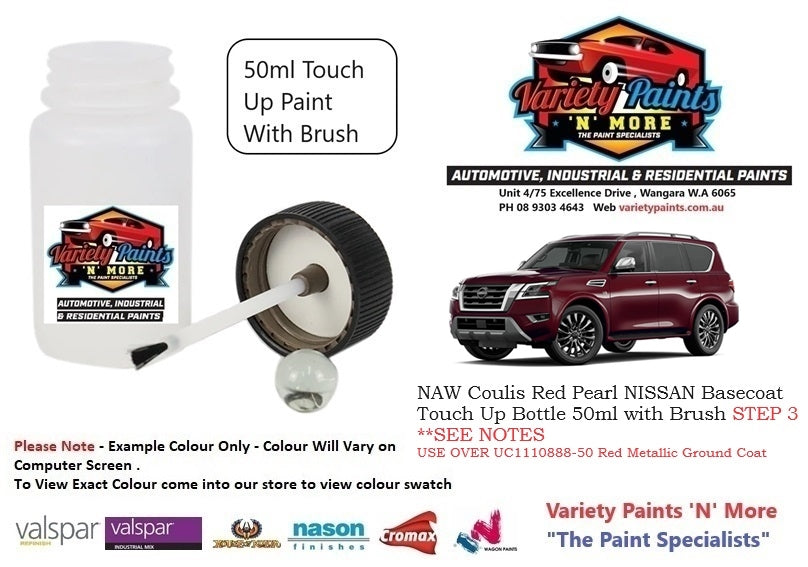 NAW Coulis Red Pearl NISSAN Basecoat Touch Up Bottle 50ml with Brush STEP 3 **SEE NOTES