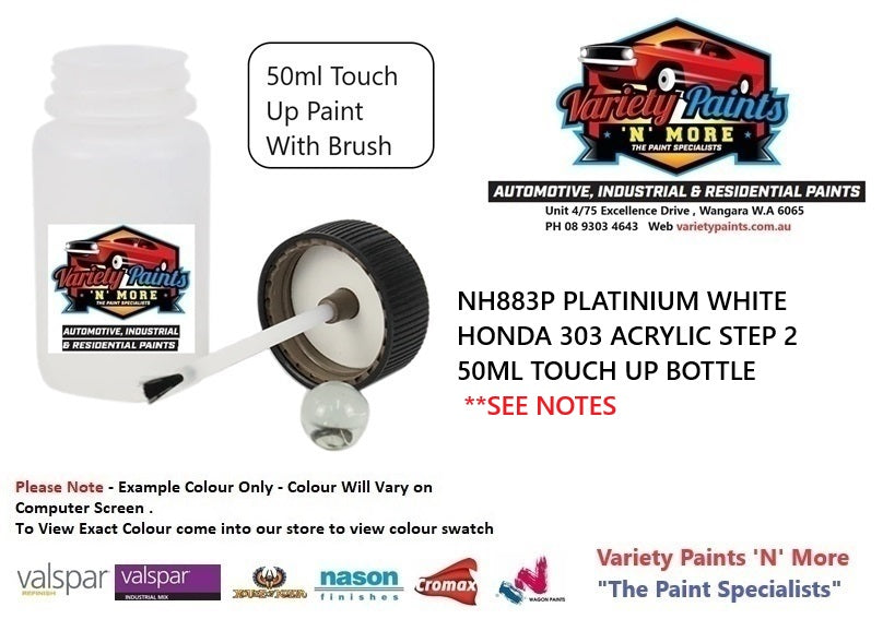 NH883P PLATINIUM WHITE HONDA 303 ACRYLIC STEP 2 50ML TOUCH UP BOTTLE **SEE NOTES
