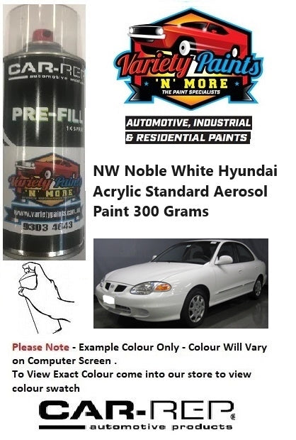 NW Noble White Hyundai Acrylic Standard Aerosol Paint 300 Grams ** SEE NOTES ON THIS COLOUR