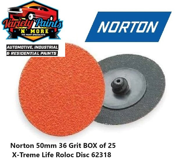 Norton 50mm x 36 Grit Orange Roloc Discs BOX OF 25 62318-25