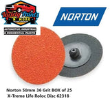 Norton 50mm 36 Grit BOX of 25 X-Treme Life Roloc Disc 62318