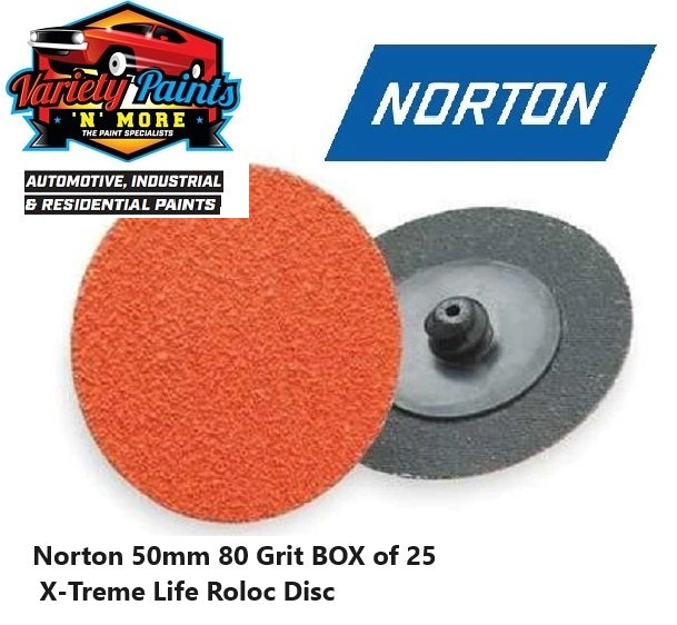 Norton 50mm x 80 Grit Orange Roloc Discs BOX OF 25 62324-25