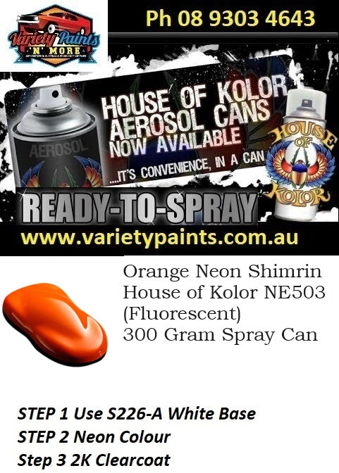 Orange Neon Shimrin House of Kolor NE503 (Fluorescent) 300 Gram Spray Can 1IS 87A