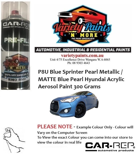 P8U Blue Sprinter Pearl Metallic / MATTE Blue Pearl Hyundai Acrylic Aerosol Paint 300 Grams