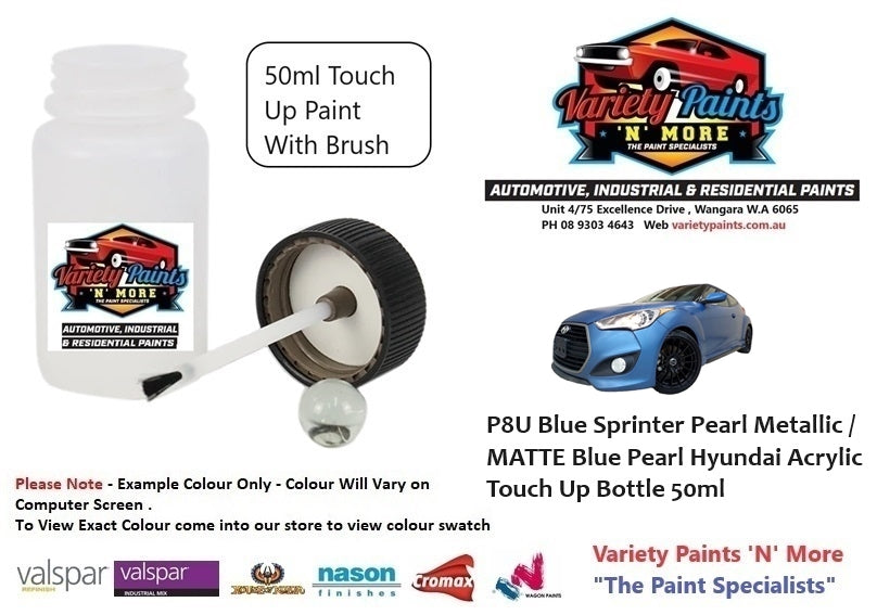P8U Blue Sprinter Pearl Metallic / MATTE Blue Pearl Hyundai Acrylic Touch Up Bottle 50ml