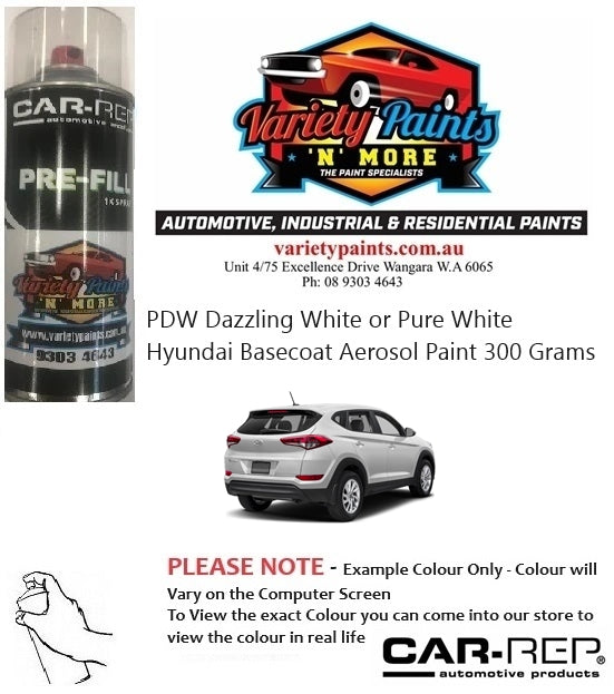 PDW Dazzling White or Pure White Hyundai Basecoat Aerosol Paint 300 Grams