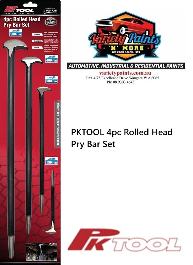 PKTOOL 4pc Rolled Head Pry Bar Set