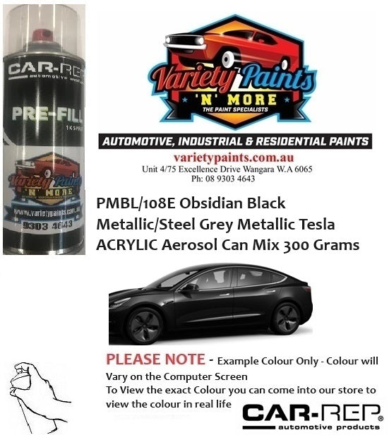 PMBL/108E Obsidian Black Metallic/Steel Grey Metallic Tesla ACRYLIC Aerosol Can Mix 300 Grams