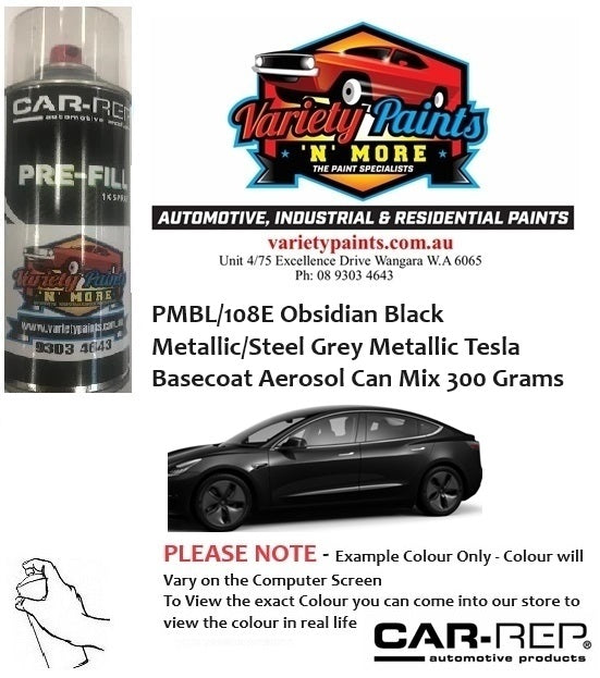 PMBL/108E Obsidian Black Metallic/Steel Grey Metallic Tesla Basecoat Aerosol Can Mix 300 Grams