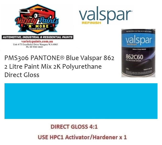 PMS306 Pantone® Blue Valspar 862 2 Litre Paint Mix 2K Polyurethane