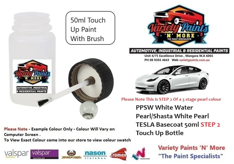 PPSW White Water Pearl/Shasta White Pearl TESLA Basecoat 50ml STEP 2 Touch Up Bottle