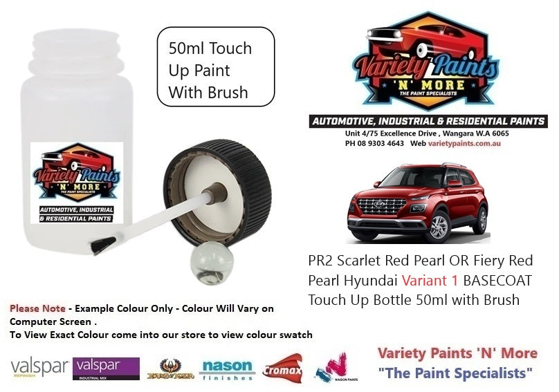 PR2 Scarlet Red Pearl OR Fiery Red Pearl Hyundai Variant 1  BASECOAT Touch Up Bottle 50ml with Brush