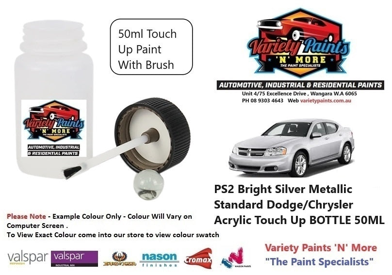 PS2 Bright Silver Metallic Standard Dodge/Chrysler Acrylic Touch Up BOTTLE 50ML
