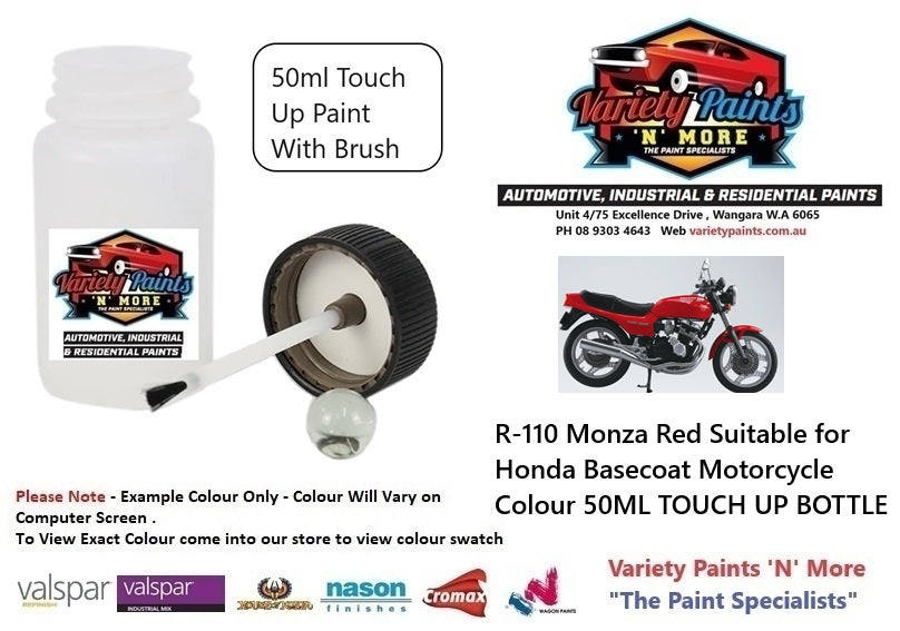 R-110 Monza Red Suitable for Honda Basecoat Motorcycle Colour 50ML TOUCH UP BOTTLE