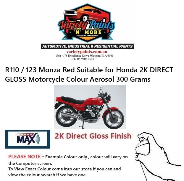 R110 / 123 Monza Red Suitable for Honda 2K DIRECT GLOSS Motorcycle Colour Aerosol 300 Grams