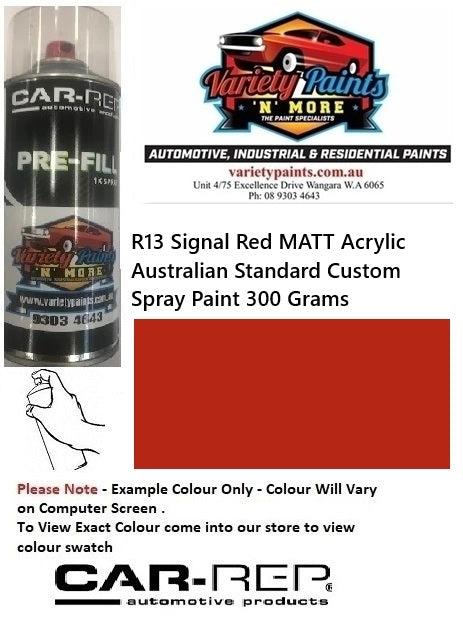 R13 Signal Red MATT Acrylic Australian Standard Custom Spray Paint 300 Grams