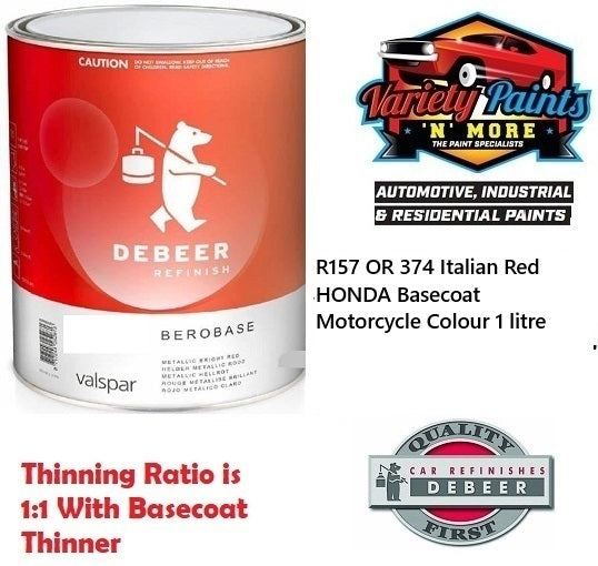 R157 OR 374 Italian Red HONDA Basecoat Motorcycle Colour 1 litre