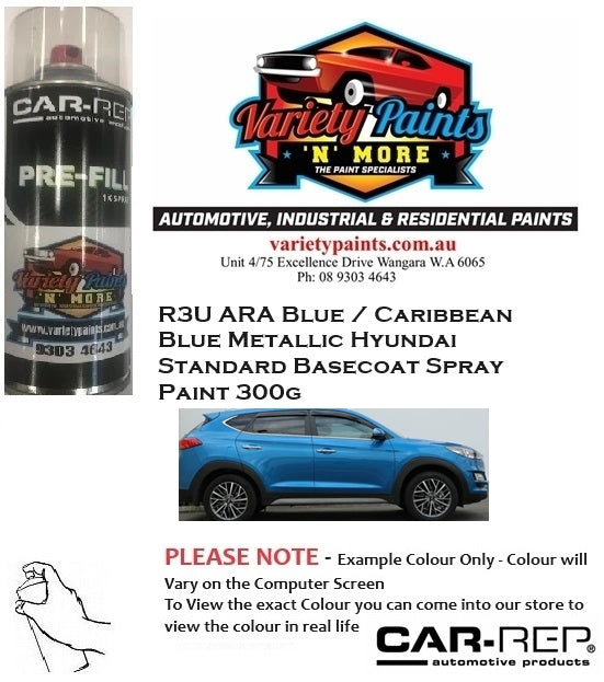 R3U ARA Blue / Caribbean Blue Metallic Hyundai Standard Basecoat Spray Paint 300g