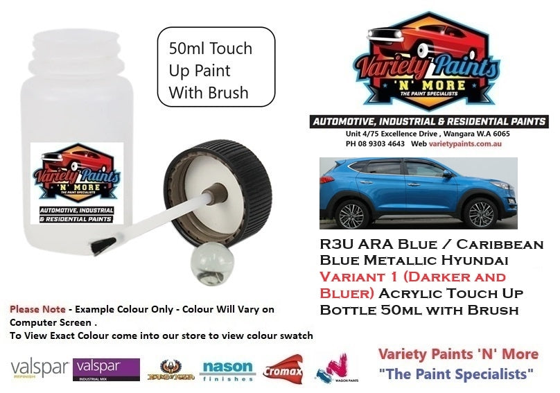 R3U ARA Blue / Caribbean Blue Metallic Hyundai Variant 1 (Darker and Bluer) Acrylic Touch Up Bottle 50ml with Brush