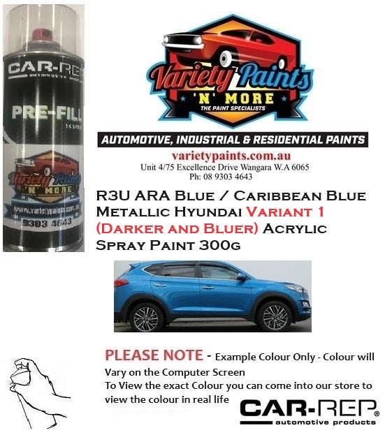 R3U ARA Blue / Caribbean Blue Metallic Hyundai Variant 1 (Darker and Bluer) Acrylic Spray Paint 300g