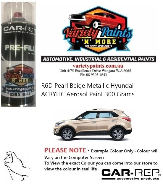 R6D Pearl Beige Metallic Hyundai ACRYLIC Aerosol Paint 300 Grams