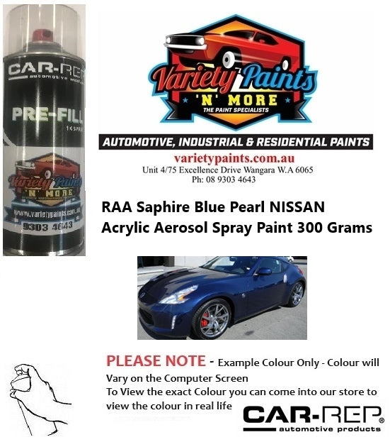 RAA Saphire Blue Pearl NISSAN Acrylic Aerosol Spray Paint 300 Grams